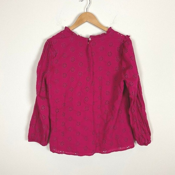 2/$30 J. Crew Magenta Pink Eyelet‎ Popover Long SleeveTop - Picture 4 of 4